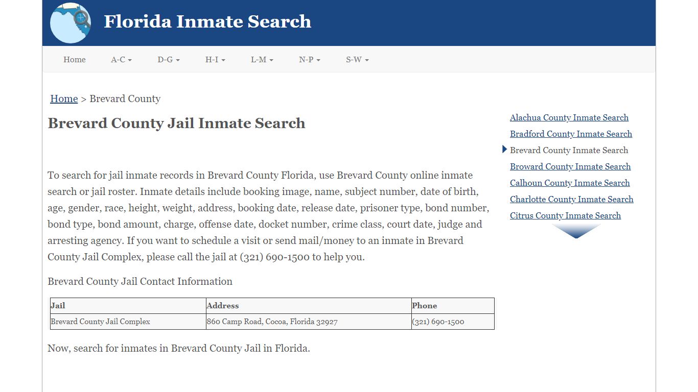 Brevard County FL Jail Inmate Search